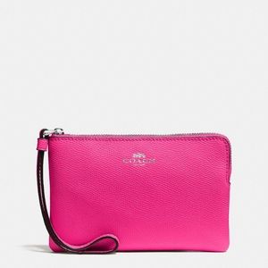 Coach Authentic Corner Zip Bright Fuchsia Wristlet